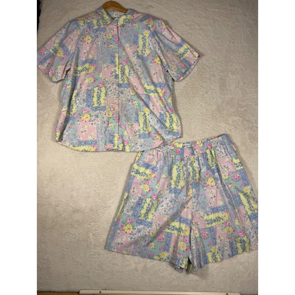 Napa Valley Floral Patchwork Set Womens 20W‎ Pastel Pink Blue Good Vintage 90s